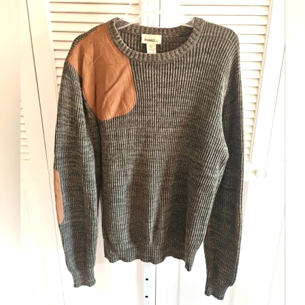 Vintage Gander Mountain Men's Cotton Sweater Suede Patch Green